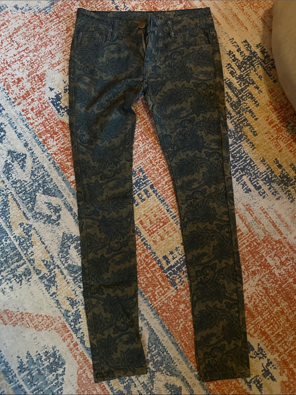 Black Swan Olive Green Paisley Skinny Jeans